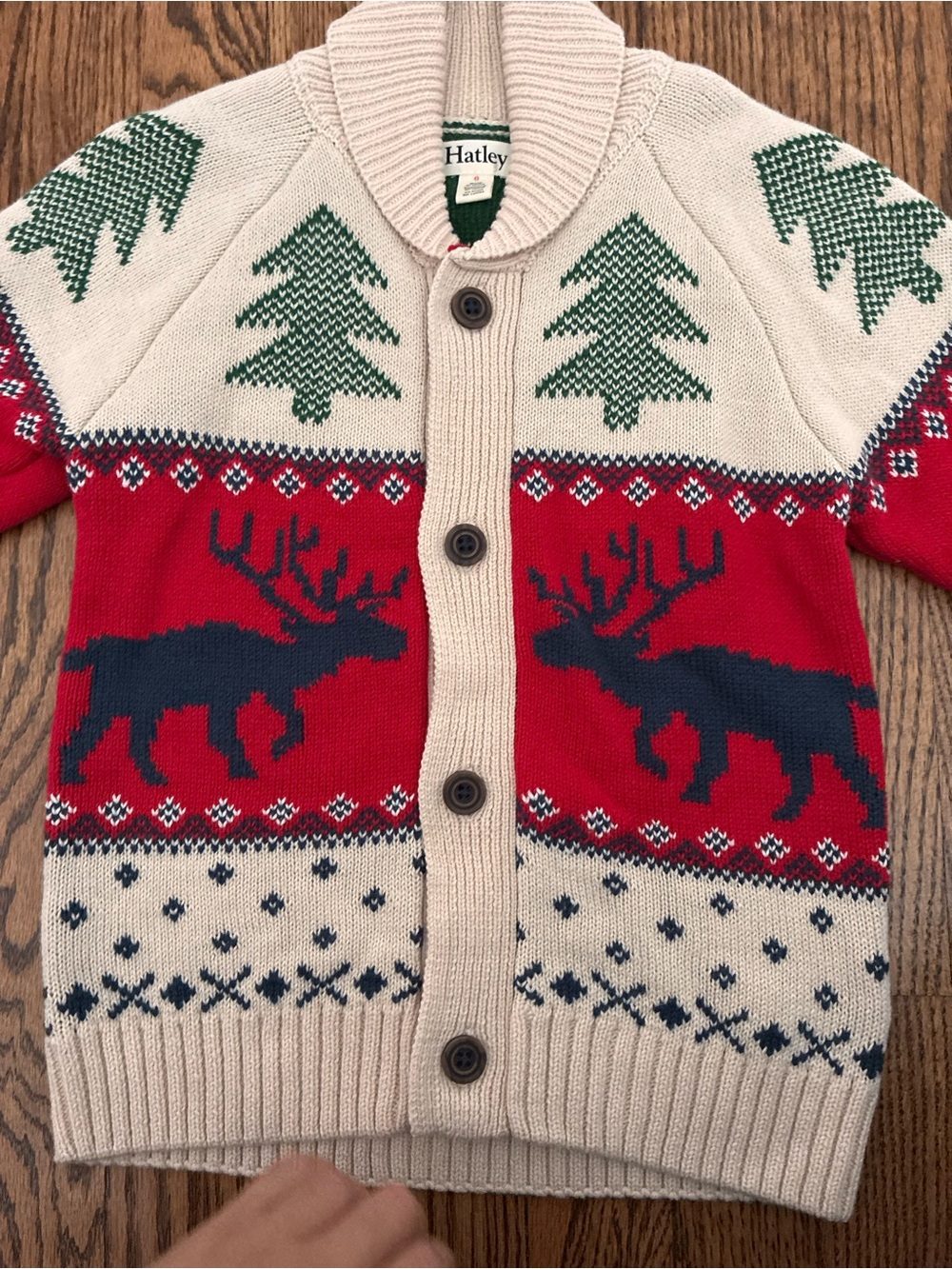 Hatley Red & Cream Moose Fair Isle Shawl-Collar Cardigan - Picture 3 of 5